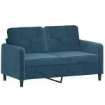 Canapea cu 2 locuri cu pernuțe, albastru, 120 cm, catifea
