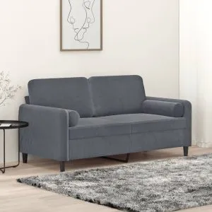 Canapea cu 2 locuri cu pernuțe, gri închis, 140 cm, catifea