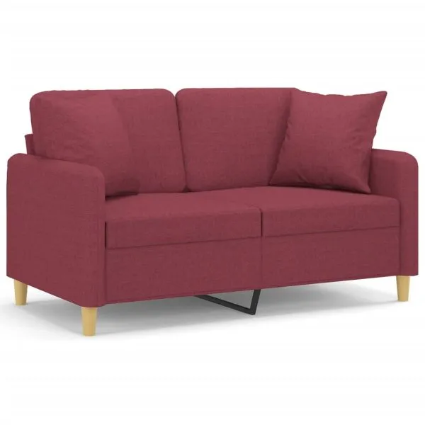 Canapea cu 2 locuri cu pernuțe, roșu vin, 120 cm, textil