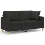 Canapea cu 2 locuri cu pernuțe, negru, 140 cm, textil
