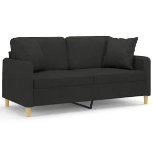 Canapea cu 2 locuri cu pernuțe, negru, 140 cm, textil