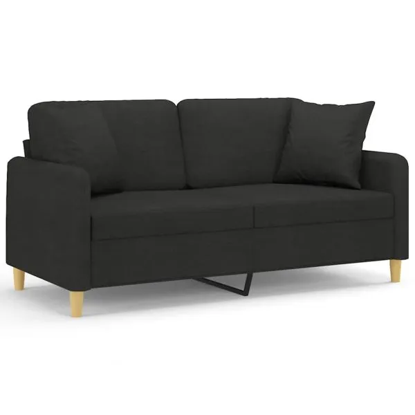 Canapea cu 2 locuri cu pernuțe, negru, 140 cm, textil