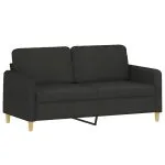 Canapea cu 2 locuri cu pernuțe, negru, 140 cm, textil