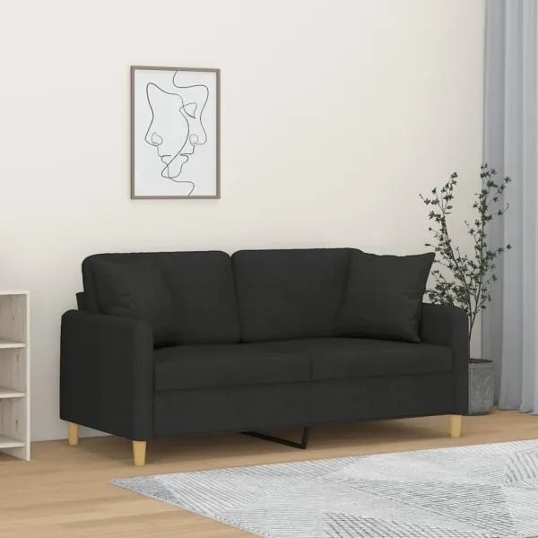 Canapea cu 2 locuri cu pernuțe, negru, 140 cm, textil