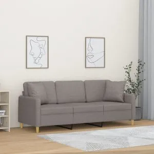 Canapea cu 3 locuri cu pernuțe, gri taupe, 180 cm, textil