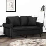 Canapea cu 2 locuri cu pernuțe, negru, 120 cm, piele ecologică
