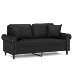 Canapea cu 2 locuri cu pernuțe, negru, 140 cm, piele ecologică