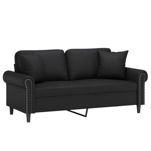 Canapea cu 2 locuri cu pernuțe, negru, 140 cm, piele ecologică