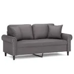 Canapea cu 2 locuri cu pernuțe, gri, 140 cm, piele ecologică
