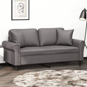 Canapea cu 2 locuri cu pernuțe, gri, 140 cm, piele ecologică