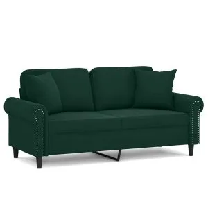 Canapea cu 2 locuri cu pernuțe, verde închis, 140 cm, catifea