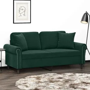 Canapea cu 2 locuri cu pernuțe, verde închis, 140 cm, catifea