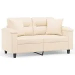 Canapea cu 2 locuri, cu perne, bej, 120 cm, microfibră