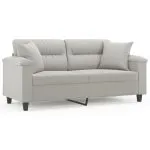 Canapea cu 2 locuri, cu perne, gri deschis, 140 cm, microfibră