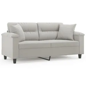 Canapea cu 2 locuri, cu perne, gri deschis, 140 cm, microfibră