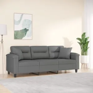 Canapea cu 3 locuri și perne, gri închis, 180 cm, microfibră