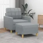 Fotoliu canapea cu taburet, gri deschis, 60 cm, textil