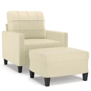 Fotoliu canapea cu taburet, crem, 60 cm, piele ecologică