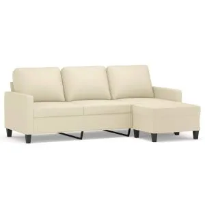 Canapea cu 3 locuri și taburet, crem, 180 cm, piele ecologică