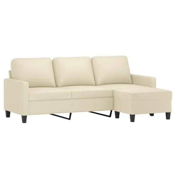 Canapea cu 3 locuri și taburet, crem, 180 cm, piele ecologică
