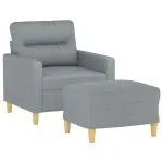 Fotoliu canapea cu taburet, gri deschis, 60 cm, textil