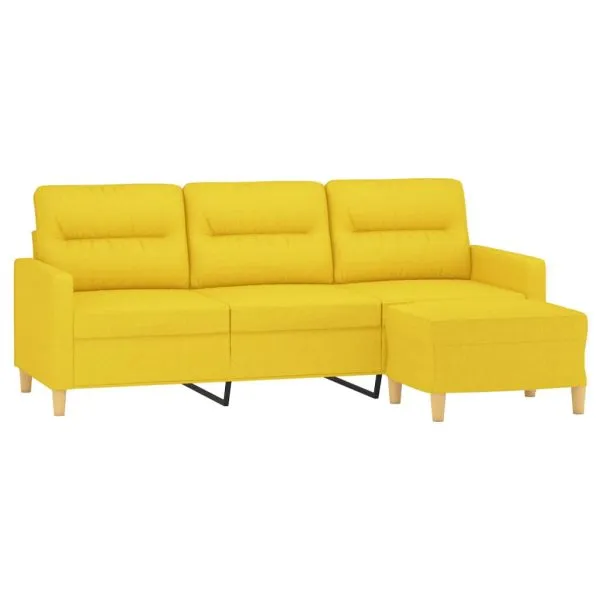 Canapea cu 3 locuri și taburet, galben deschis, 180 cm, textil