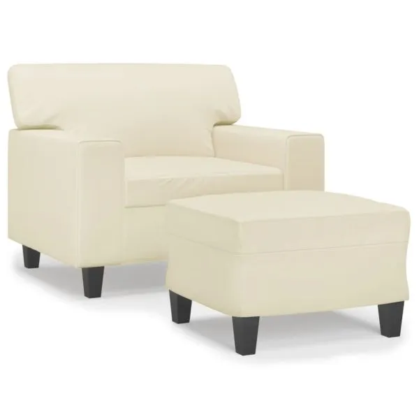Fotoliu canapea cu taburet, crem, 60 cm, piele ecologică