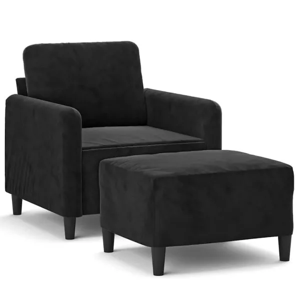 Fotoliu canapea cu taburet, negru, 60 cm, catifea