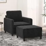 Fotoliu canapea cu taburet, negru, 60 cm, catifea