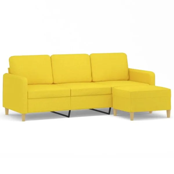 Canapea cu 3 locuri și taburet, galben deschis, 180 cm, textil