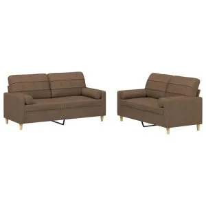 Set de canapele cu perne, 2 piese, maro, textil