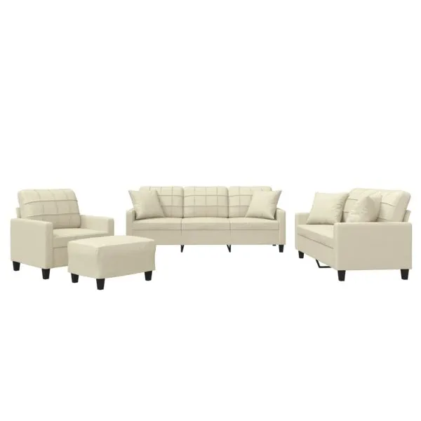 Set de canapele cu perne, 4 piese, crem, piele ecologică