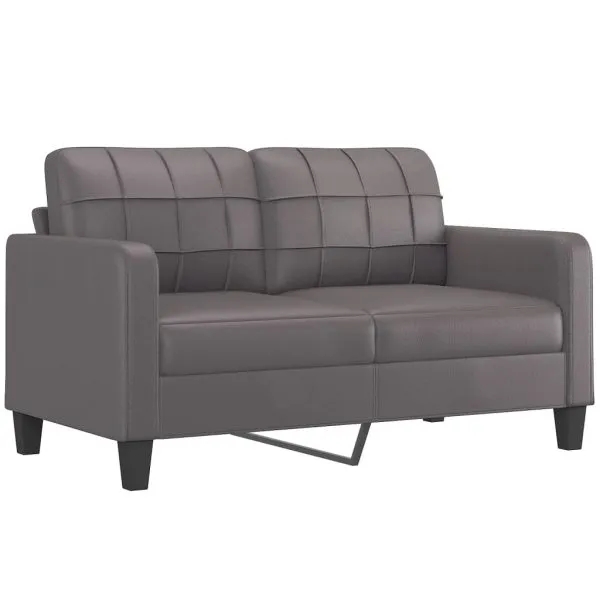 Set de canapele cu perne, 3 piese, gri, piele ecologică