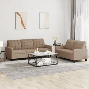 Set de canapele cu perne, 2 piese, cappuccino, piele ecologică