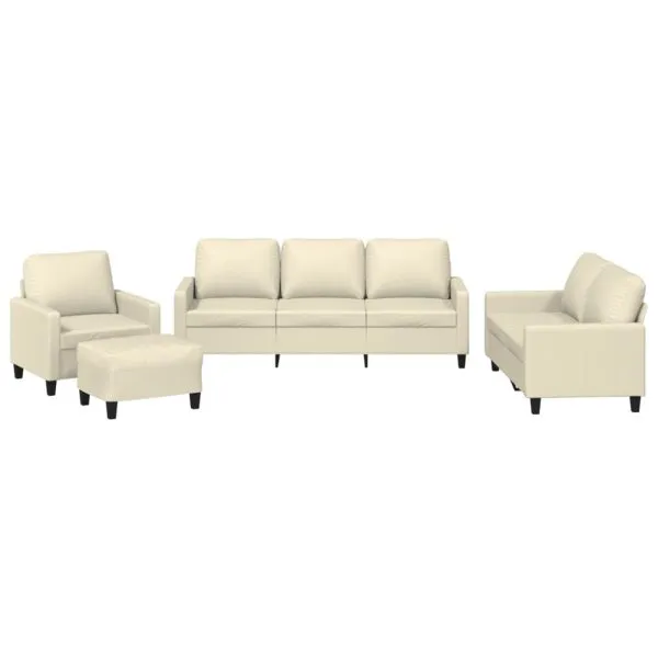 Set de canapele cu perne, 4 piese, crem, piele ecologică
