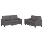 Set de canapele cu perne, 2 piese, gri, piele ecologică
