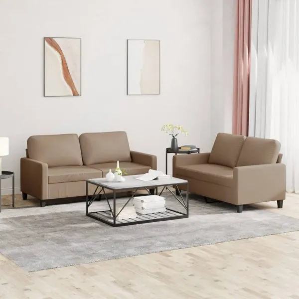 Set de canapele cu perne, 2 piese, cappuccino, piele ecologică