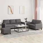 Set de canapele cu perne, 3 piese, gri, piele ecologică