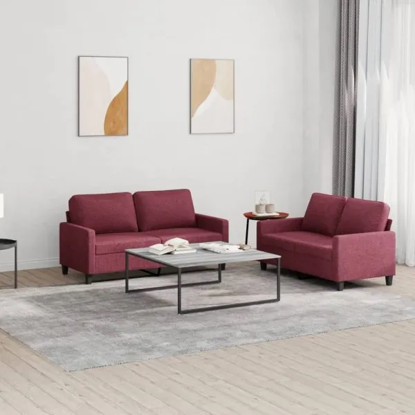 Set canapea cu perne, 2 piese, roșu vin, material textil
