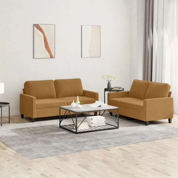 Set de canapele cu perne, 2 piese, maro, catifea