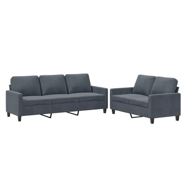 Set de canapele cu perne, 2 piese, gri închis, catifea
