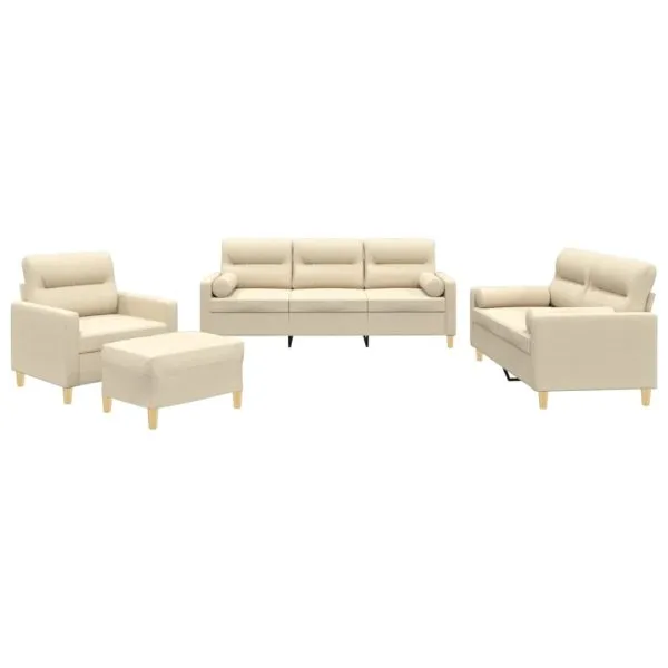 Set de canapele cu perne, 4 piese, crem, microfibră