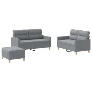 Set de canapele cu perne, 3 piese, gri deschis, textil