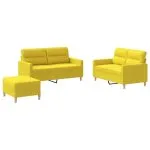 Set de canapele cu perne, 3 piese, galben deschis, textil