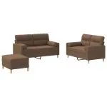 Set de canapele cu perne, 3 piese, maro, textil