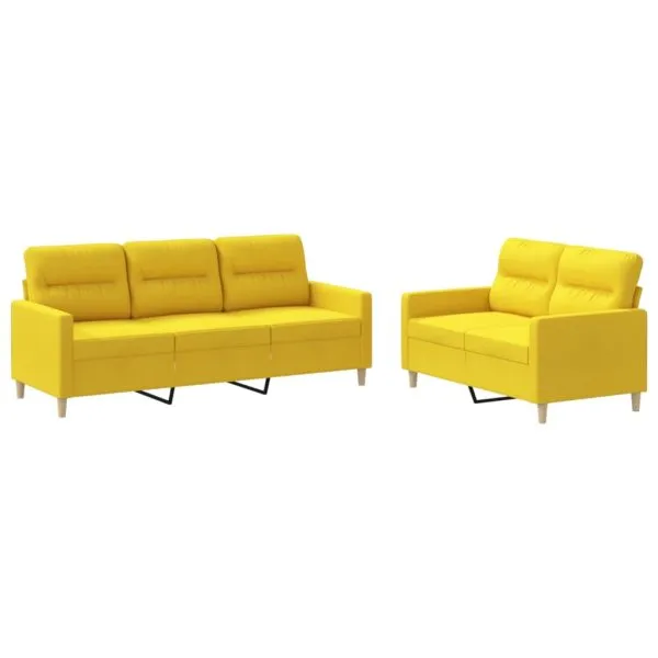 Set de canapele cu perne, 2 piese, galben deschis, textil