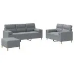 Set de canapele cu perne, 3 piese, gri deschis, textil