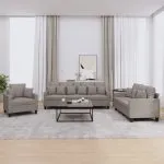 Set de canapele cu perne, 3 piese, gri taupe, textil