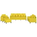 Set de canapele cu perne, 4 piese, galben deschis, textil