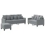 Set de canapele cu perne, 3 piese, gri deschis, textil